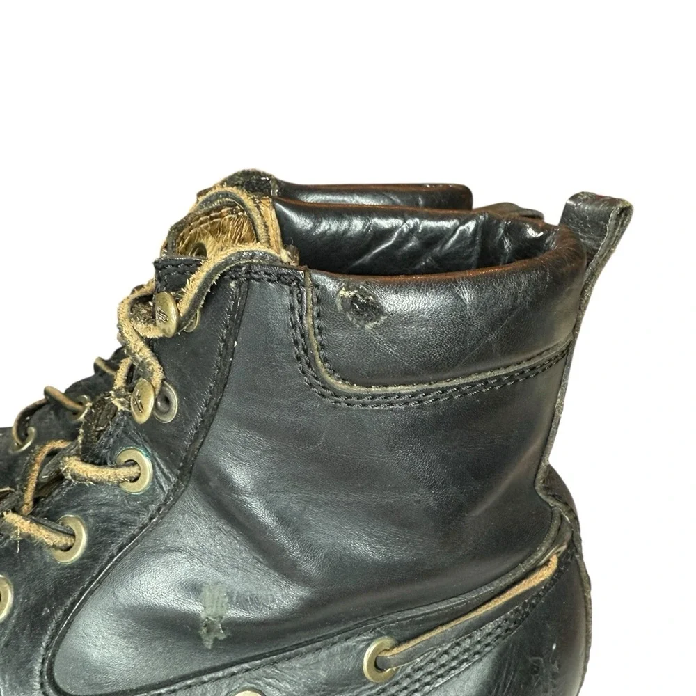 Frye Boots Men's Size 10.5 Black Leather Made In USA Lace Up Apron Moc Toe Shoes